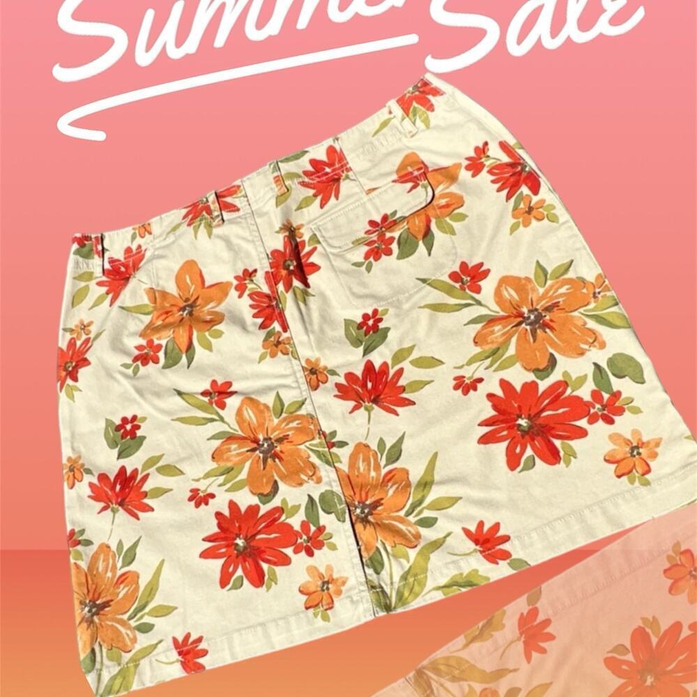 Eddie Bauer stretch skirt, tan shades of orange floral women's size 16